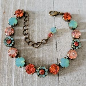 Austrian Crystal Flower Bracelet in Antique Brass